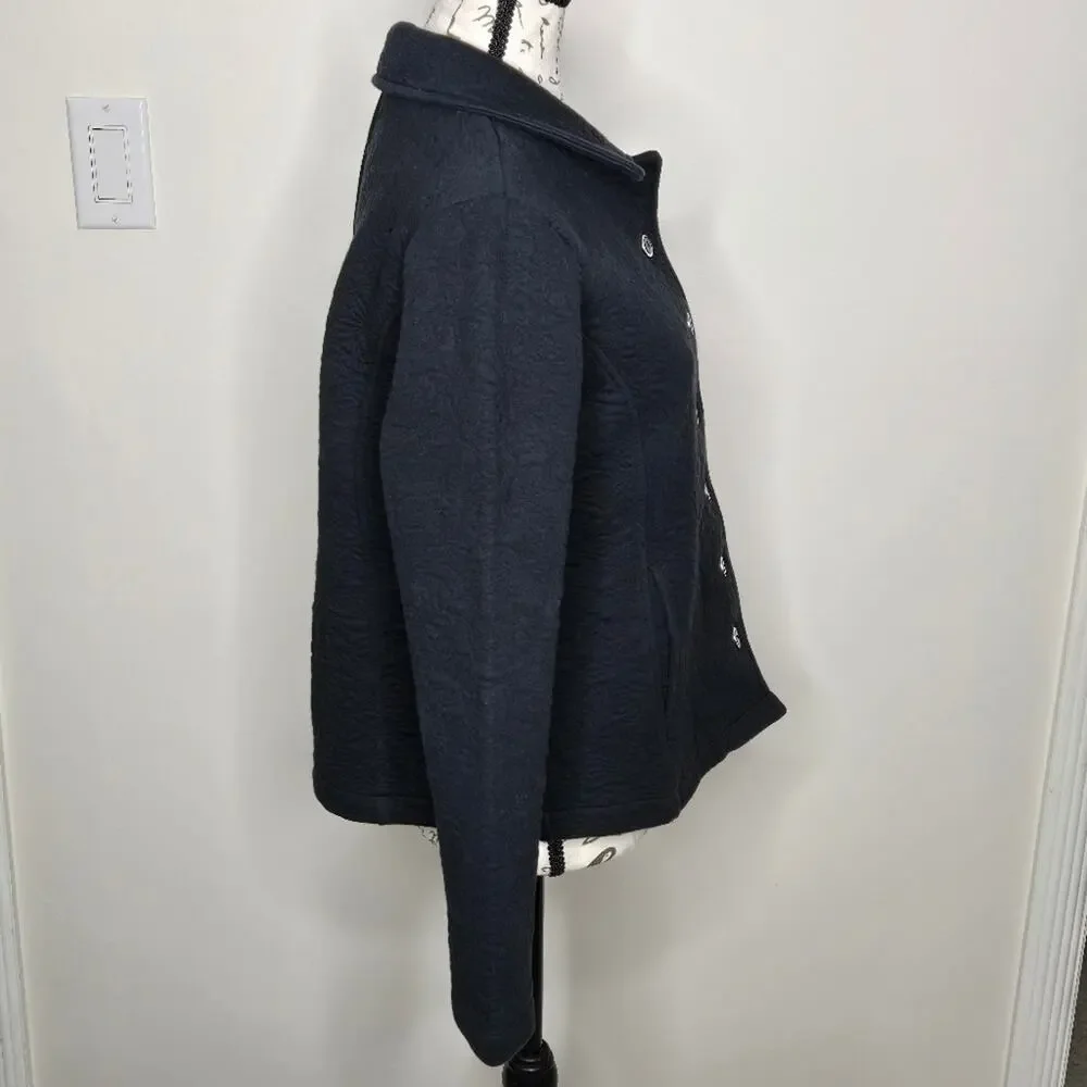 ISAAC MIZRAHI Navy Blue Floral Pattern  Quilted Jacket Collared Button Front S